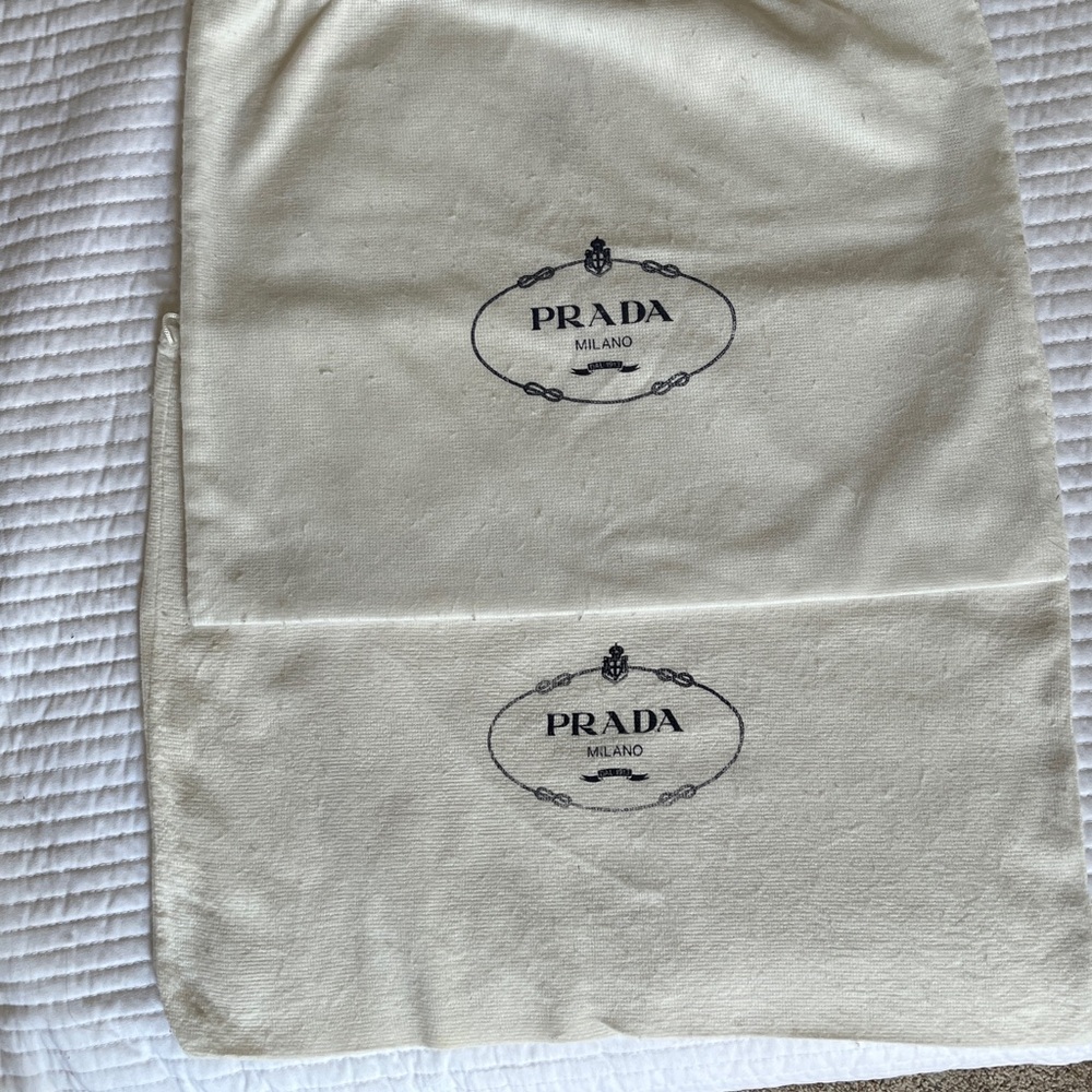 Two Prada Dust Bags White Felt Fabric Prada Logo on Front